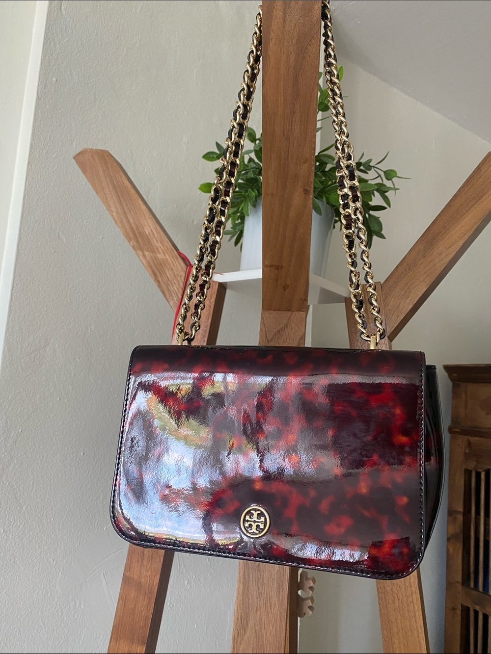 Like-New Tory Burch Stunning Brown Patent Leather Crossbody Tortoise Shell